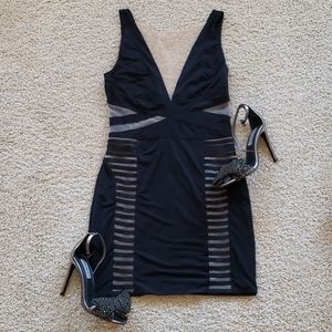 Black and sheer mini dress